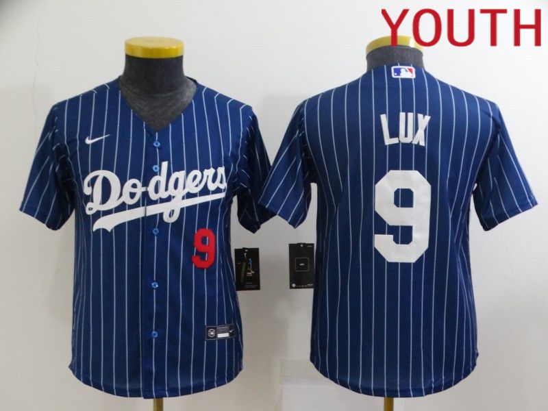 Youth Los Angeles Dodgers #9 Lux Blue Stripe Throwback Nike 2022 MLB Jerseys
